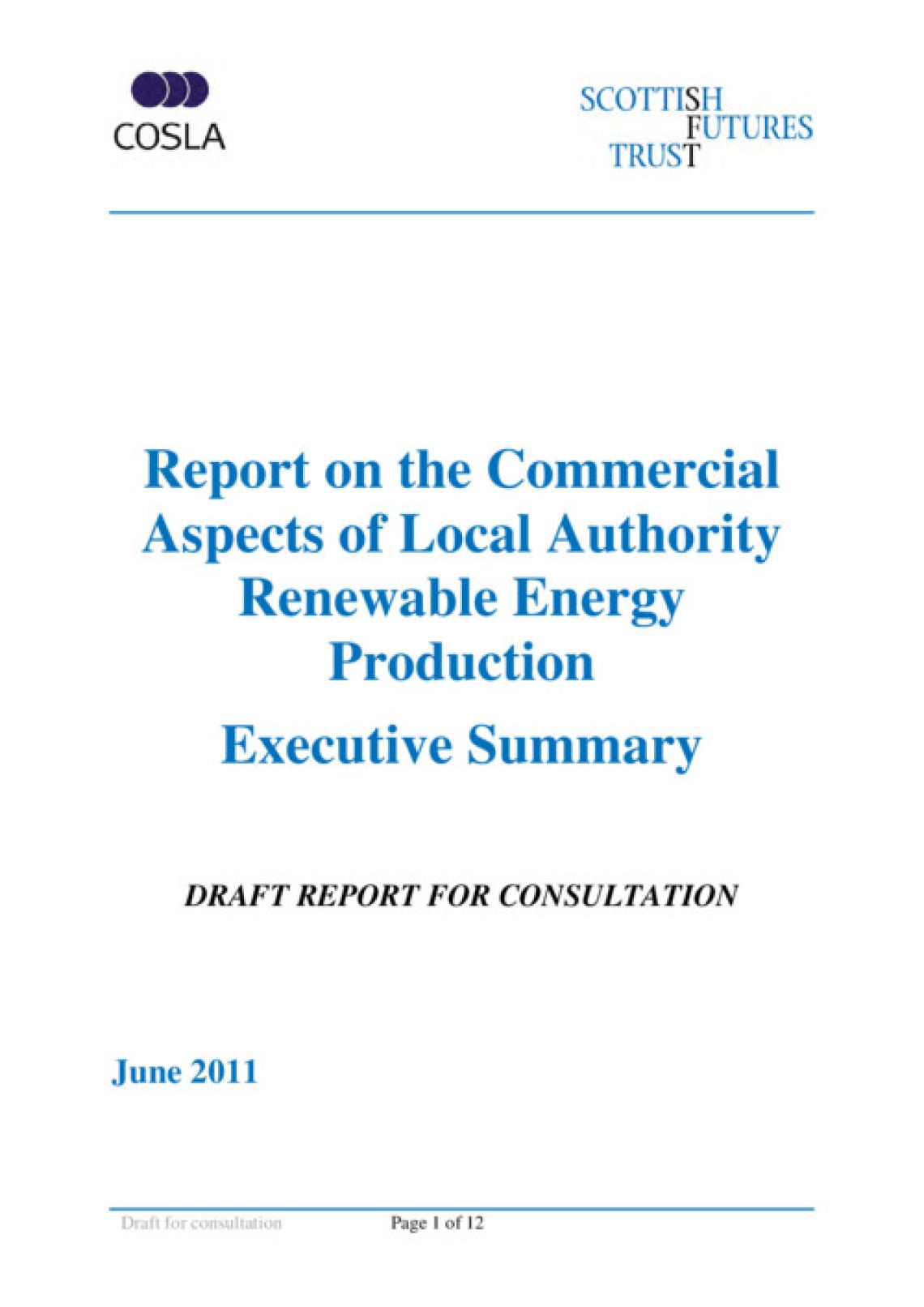 Commercial Aspects Local Authority Renewable Energy Production - Executive Summary cover