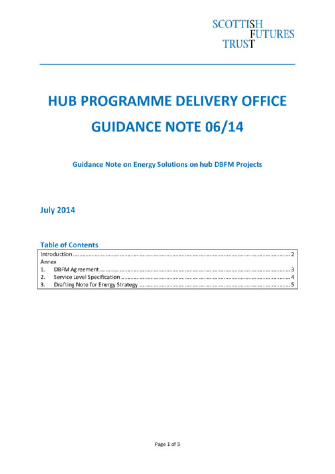 Energy Strategy Guidance Note on hub DBFM projects cover