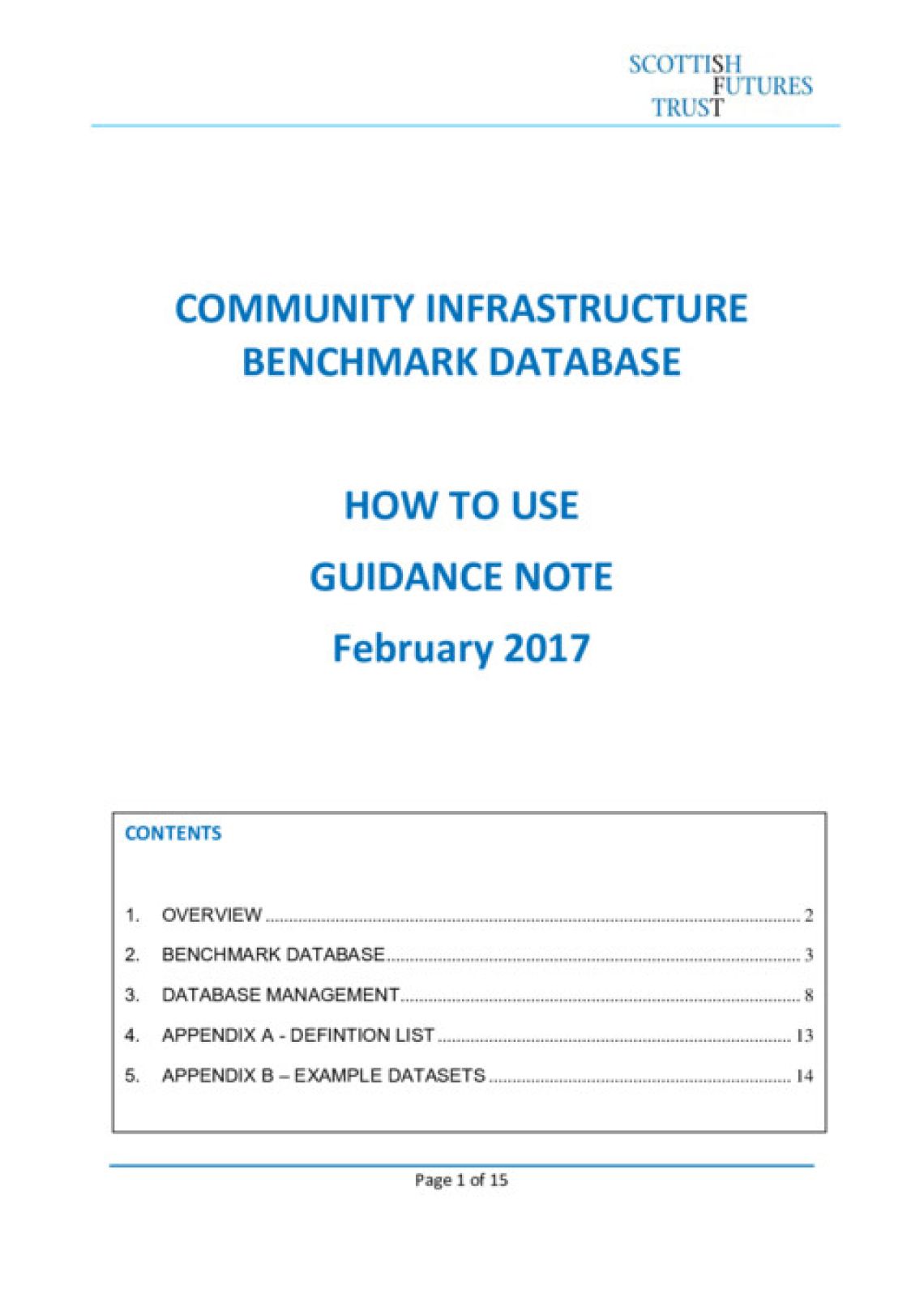 Guidance Note for Community Infrastructure Benchmark Database cover