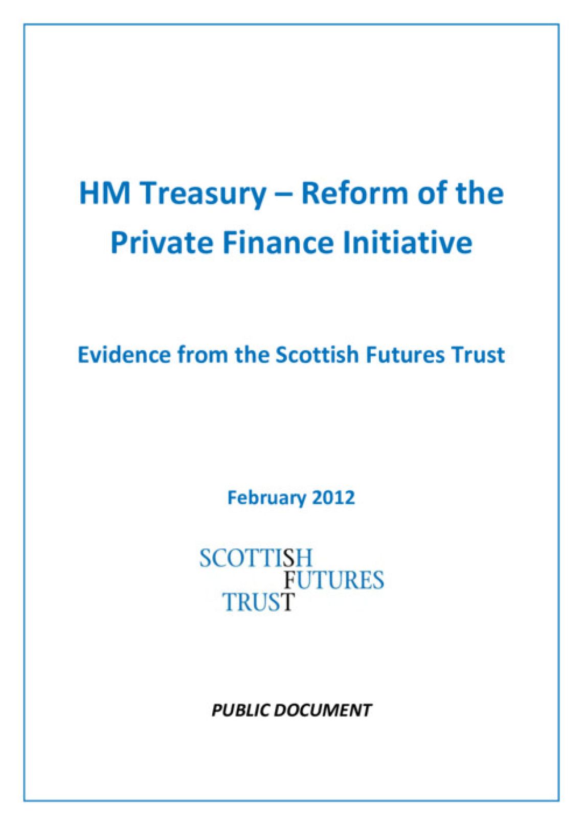HMT PFI Reform - SFT Response cover