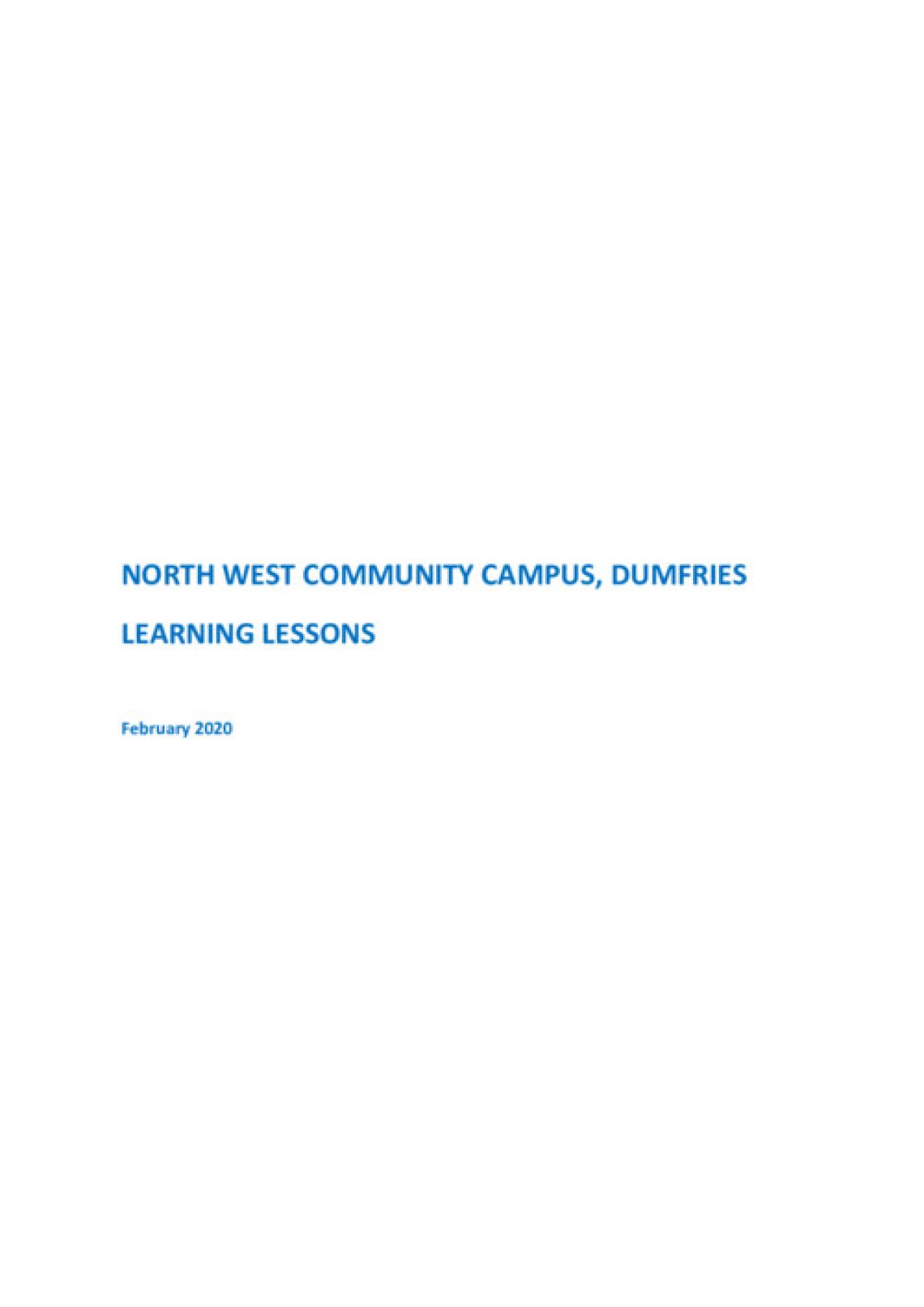 North West Community Campus - Lessons Learned Report cover