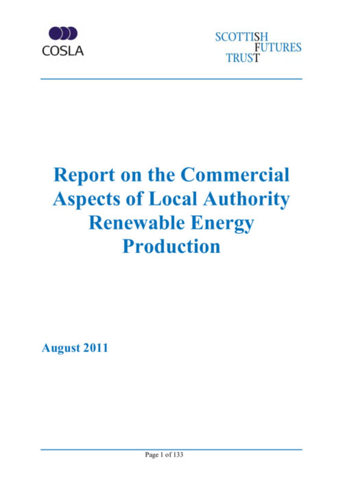 Report on the Commercial Aspects of Local Authority Renewable Energy Production cover