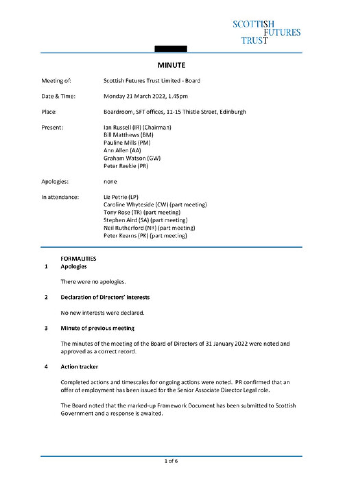 SFT Board minutes - March 2022 cover